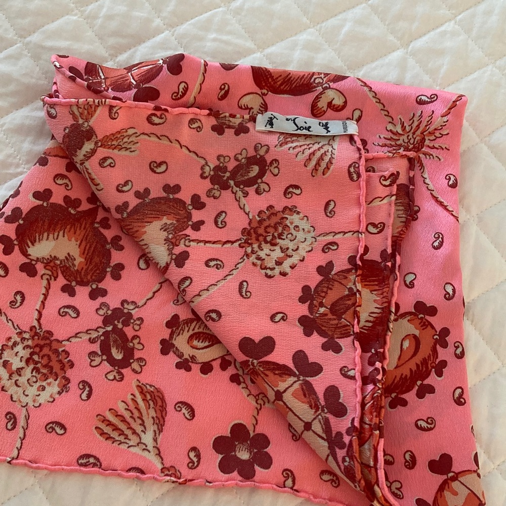 Joie Pink and Red Silk Scarf